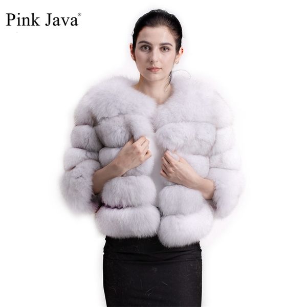Rosa Java QC1801 abrigo de piel de zorro real para mujer chaqueta de piel gruesa de invierno abrigo de piel corto al por mayor manga corta de zorro genuino 210927