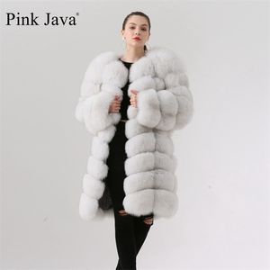 Roze Java QC1885 Aankomst Hoge kwaliteit Real Fur Coat Jacket 90 cm Long Vest Dames Winter Warm Coat 201214
