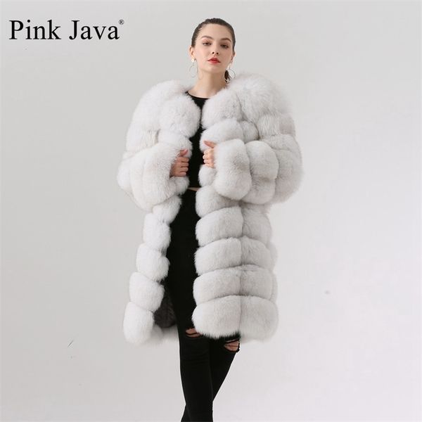 rose java QC1885 NOUVELLE arrivée de haute qualité manteau de fourrure de renard réel veste 90cm long gilet femmes hiver chaud manteau LIVRAISON GRATUITE 201212