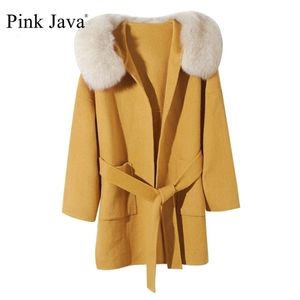 Roze Java QC19055-1 Aankomst Real Fur Collar Wol Coat Carshmere jas dames jas mode groothandel 201221