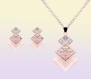 Roze Sieraden Vergulde Ketting Set Mode Vierkante Diamanten Bruiloft Bruidskostuum Sieraden Sets Party Ruby JewelrysNecklace Ea1856947