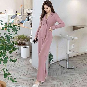 Combinaison rose Dames Corée à manches longues à double poignée à double boutonnage PlaySuits de jeu de travail occasionnel Wear Wear Rompers pour femmes 210602