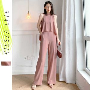 Roze jumpsuit vrouwen zomer elegante sexy hoge taille wide been jumpsuits mode vrouwelijke nep tweedelig long romper 210608