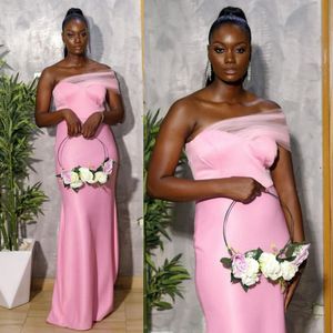 Robes de demoiselle d'honneur rose junior sirène une épaule tulle élastique satin robes de demoiselle d'honneur robes de mariée pour Nigeria noir femmes filles mariage BR108