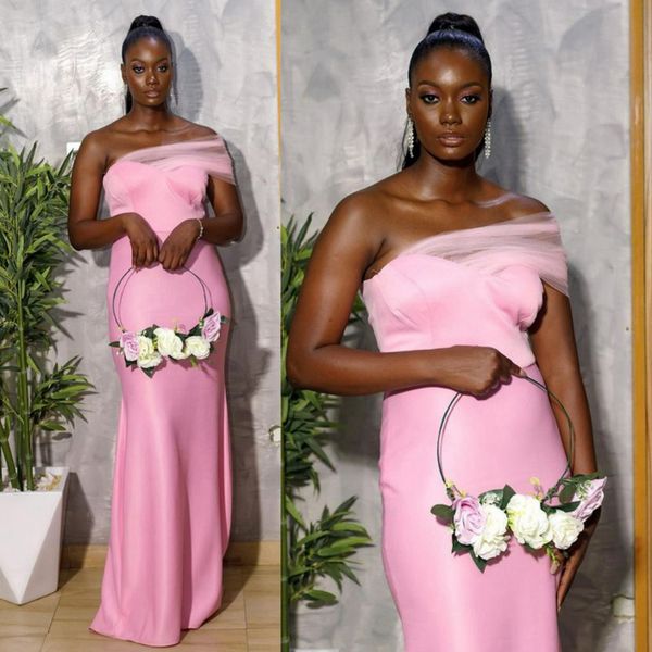 Vestidos de dama de honor de color rosa para jóvenes, sirena, un hombro, tul, satén elástico, vestidos de dama de honor, vestidos de novia para Nigeria, mujeres negras, niñas, matrimonio BR108