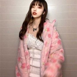 Roze kawaii zip up harajuku hoodie vrouwen schattige lange mouwen jas sweatshirt Y2K esthetische winter kleding KPOP Koreaanse mode 211008