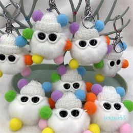 Pink Keychains Fur Ball Elf Rex Rabbit Fur Alloy Keychain Pendant Cartoon Cute Girl Hart Online Celebrity Doll Accessories