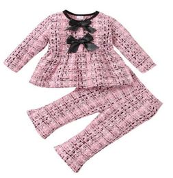 Pink Kids Baby Girls Clothing Sets Diseñador Girl Bowknot Tops Pantalones de 2 piezas Traje para niños Ropa para niños pequeños