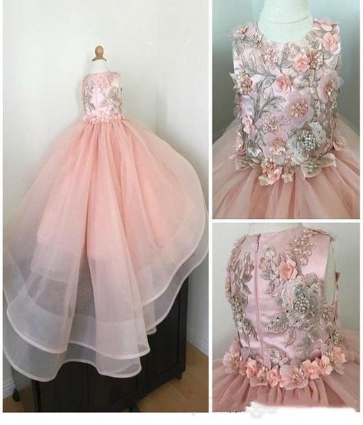 Vestidos de niña de flores con cuentas de encaje rosa 2019 Vestido de fiesta con gradas Vestidos de novia para niñas Vestidos de desfile para niños hermosos y baratos Vestidos 8416551