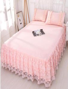 Falda de cama de cama de encaje rosa 13 PPC Princesa Romántica Bedas Camas de colas Camas de almohada Home Textil Full Queen King size4067015