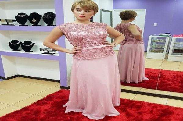 Vestido de madre de novia de gasa de encaje rosa con cinturón Vestidos de noche Vestidos de fiesta formales Vestidos de fiesta hasta el suelo 7871112