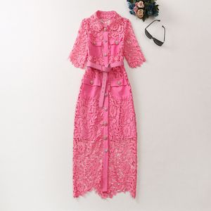 Robe en dentelle rose, Sexy, découpée, mode, nouveau Style, tempérament, célébrité, taille délicate, enveloppée, robuste, 2023, S-XL
