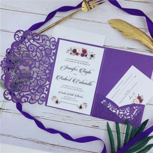 Roze kanten bloem bruiloft uitnodiging met envelop diy vouw gepersonaliseerde print wenskaarten voor bruidsdouche quinceanera partyzzz