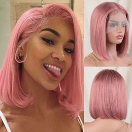 Roze Kant Voor Menselijk Haar Pruiken Lijmloze Pruik Korte Bob Pruik Oranje Ginge Kant Voor Menselijk Haar Pruik voor Vrouwen Blonde Bob Haar Pruik