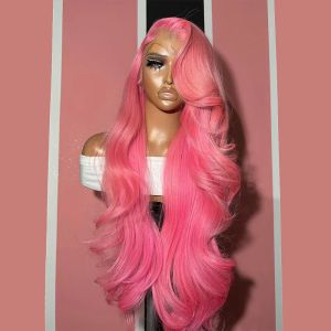 Perruque Lace Front Wig synthétique brésilienne rose, cheveux naturels, Body Wave, 13x4 Hd, 613 couleurs, perruques de Cosplay pour femmes