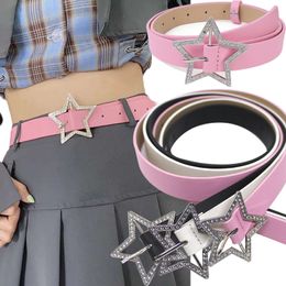 Ceinture élastique en cuir rose avec strass, boucle étoile, reliure Y2K, ceinture embellie, pentagramme rétro, accessoires de décoration de mariée