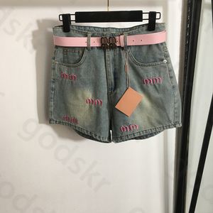 Roze letter korte jeans dames mode klassieke denim riem denim shorts sexy hoge taille fringe jeans