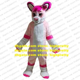 Pink Long Fur Furry Husky Dog Mascot Disfraz Fox Wolf Fursuit de dibujos animados para adultos Lanzamiento de productos infantiles ZZ7680