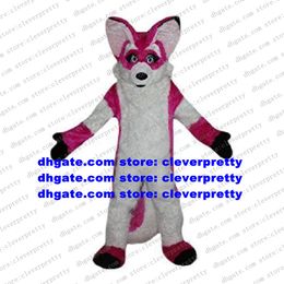 Costume de mascotte de loup en fourrure longue rose, Costume de renard Husky chien, tenue de personnage de dessin animé pour adulte, jeu réel, ouvrir une entreprise zx134