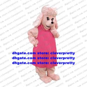 Costume de mascotte en fourrure longue rose, chien caniche Pudel pour adulte, personnage de dessin animé, marché, hypermarché, fête d'anniversaire, zx2798