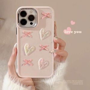 Pink Love Bow 14PromAx Telefoonhoes iPhone 15 Geschikt geëlektroplateerd 3D 11 Geschikt voor Apple 13 Girls