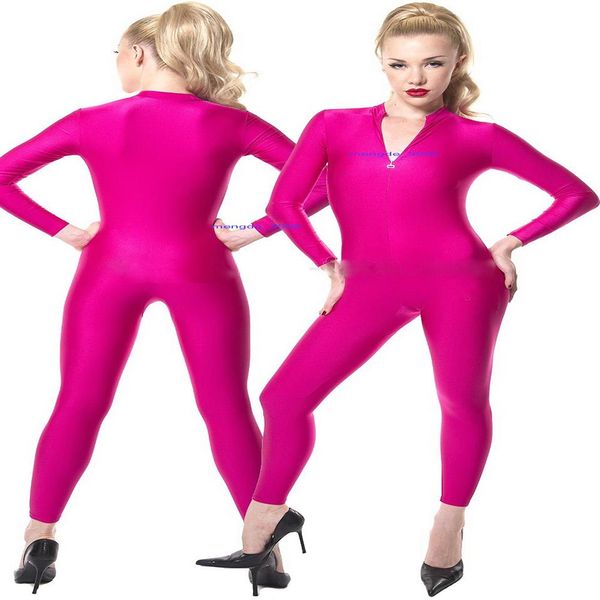 Traje de Catsuit de LICRA rosa con cremallera frontal, mono Sexy Unisex, trajes de Yoga, atuendo sin cabeza, mano, pie, fiesta de Halloween, 222W