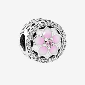 Roze Magnolia 925 Sterling Zilver Charm Snake Chain armband Ketting sieraden Accessoires voor Pandora bloembedels met originele doos