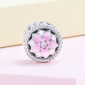 Pink Magnolia Flower Charm met originele doos voor Pandora Sterling Silver Bracelet Bangle vrouwen meisjes sieraden maken accessoires charmes set fabriek groothandel