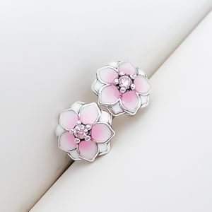 Roze Magnolia Stud -oorbellen 925 Sterling zilveren bruiloftsjuwelen voor vrouw