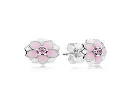 Pen Pink Magnolia Pendientes originales para 925 Sterling Silver Women Girls Flowers Pendientes Retail Box Sets6276928