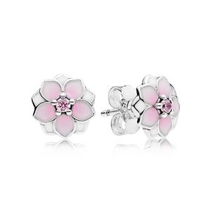 Rose Magnolia Boucles D'oreilles En Argent Sterling Réel pour Pandora CZ Diamant Bijoux De Mariage Pour Femmes Petite Amie Cadeau designer fleur Boucle D'oreille Ensemble avec Boîte D'origine