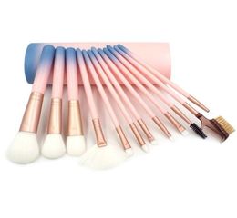Pink Makeup Brushes for Foundation Powder Eyeshadow Eyeliner Eyeliner LIP Highlighter Cosmetic Brush Tools 12pcs Make Up Brush Set with PLA2907106