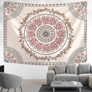 Pink Mandala Flower Tapestry Wall Hanging Boho art