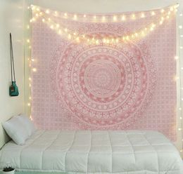 Tapiz bohemio con patrón de Mandala rosa, tapiz colgante de pared, decoración del hogar, colcha para habitación 240304