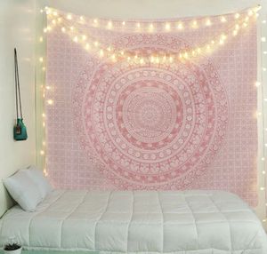 Tapiz bohemio con patrón de Mandala rosa, tapiz colgante de pared, decoración del hogar, colcha para habitación 240304