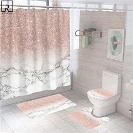 Roze marmeren douchegordijnen glanzend decor voor badkamer polyester stof decoratief badscherm toiletkap tapijt wc accessoires 220517