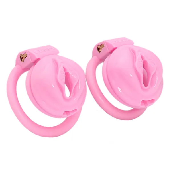 Masturbators Pink Pussy Dispositivos de castidad masculina con 4 anillos de pene Pequeño polla de la jaula Castity Lock Bdsm Slave Sex Toy for Man Gay