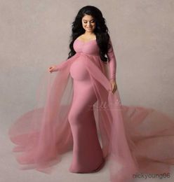 Roze zwangerschapsjurken fotografie rekwisieten schouderloze zwangerschap lange jurk voor zwangere vrouwen jurk babydouches fotoshoot r230519