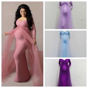 Roze moederschapsjurken fotografie rekwisieten schoudervrij zwangerschap lange jurk voor zwangere vrouwen maxi-jurk babyborrels fotoshoot Q0713