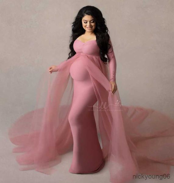 Robes de maternité roses accessoires de photographie robe longue de grossesse sans épaule pour les femmes enceintes robe bébé douches séance photo R230519