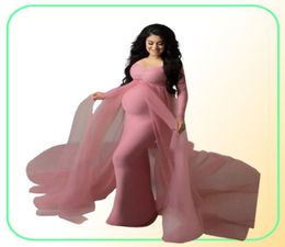 Vestidos de maternidad de color rosa Accesorios de pografía Vestido largo de embarazo sin hombros para mujeres embarazadas Vestido largo Baby Showers Po Shoot Q2701998