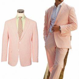 Costume rose pour hommes 2 pièces Blazer Pantalon Single Beasted Peaked Revers Busin Slim Pinstripes Mariage Marié Costume sur mesure Homme t6Fu #