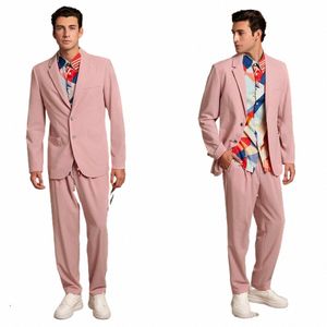 Traje de hombre rosa 2 piezas Blazer Pantalones de un solo pecho Chaqueta de esmoquin suelta con solapa en pico Busin Boda moderna Novio a medida N7df #