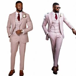 Costumes pour hommes roses sur mesure 3 pièces Blazer gilet pantalon revers à pointe simple boutonnage Plaid mariage marié sur mesure grande taille Y216 #