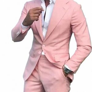 Roze Mannen Pak Tweedelige Jas + Broek Enkele Breasted Fitting Elegante Fi Hoogwaardige Mannelijke Formele Kleding b9nG #