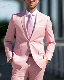 Roze Mannen Smoking Pak Bruidegom Stalman Prom Bruiloft Formele 2 Delige Set Jas En Broek 03