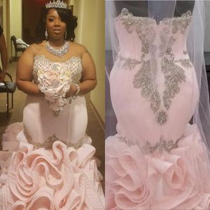 Roze zeemeermin blush jurken Sweetheart kralen Appliques plus size trouwjurk bruidsjurken Vestidos de novia