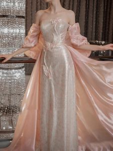 Roze zeemeermin prom -jurken voor speciale gelegenheden Cap mouwen pure nek zeemeermin illusie parels kralen elegante avondjurken verlovingsjurken gala optocht outfit