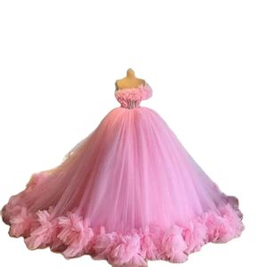 Roze zeemeermin prom jurken mouwloze bruid baljurk strapless Appliques bloemen ontwerp sweep trein beroemde avondjurken plus maat op maat gemaakte l24426