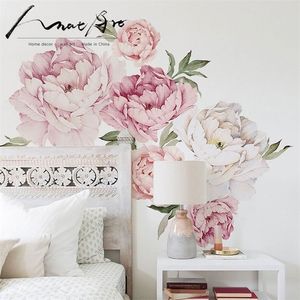 Rose moderne maison salon décor mur art Pivoine Fleurs Wall Sticker Mural diy Chambre décoration accessoires de mariage LJ200903